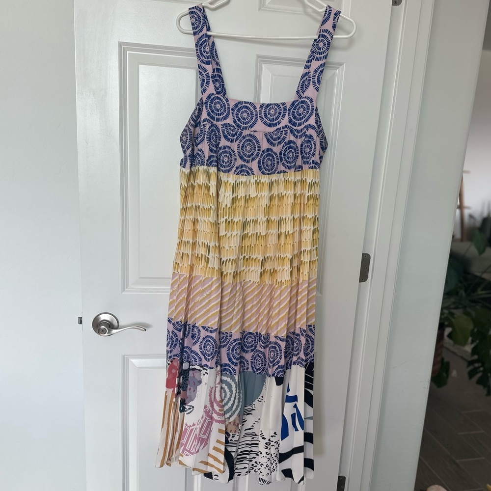 Anthropologie Mixed-Print Midi Dress in Blue, Yellow, Pink, White